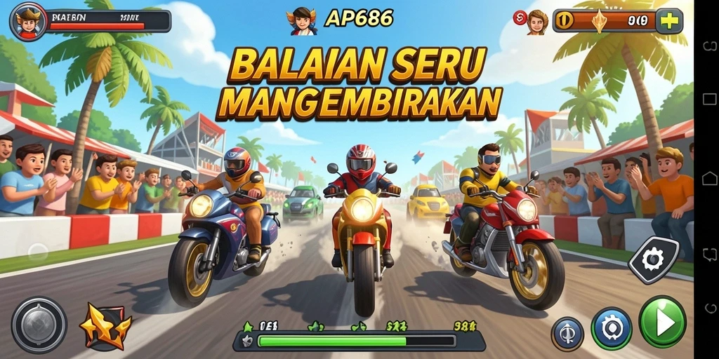 Tampilan gameplay AP686 yang seru dan menegangkan saat balapan.