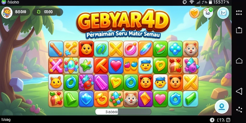 Tampilan gameplay seru di GEBYAR4D dengan tantangan Match-3 yang menarik.