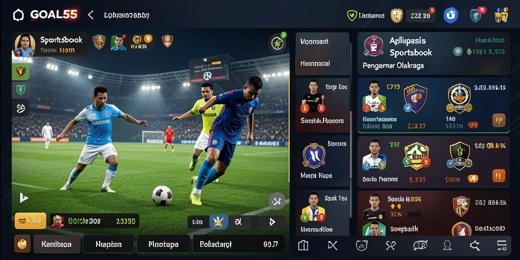 Screenshot gameplay GOAL55 menampilkan interface taruhan Sportsbook yang menarik.