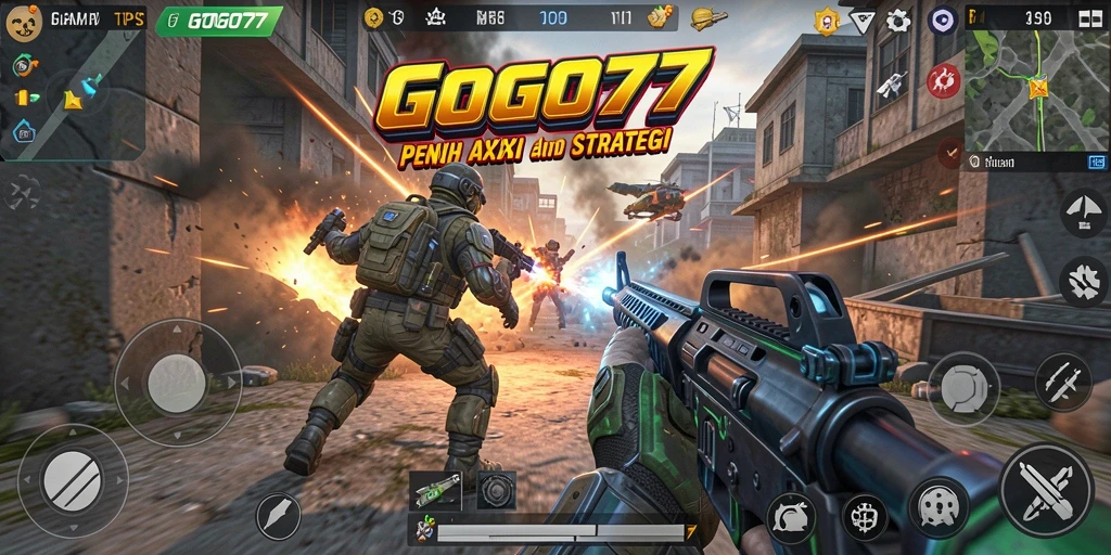 Screenshot GOGO77 menampilkan aksi pertempuran TPS yang seru.