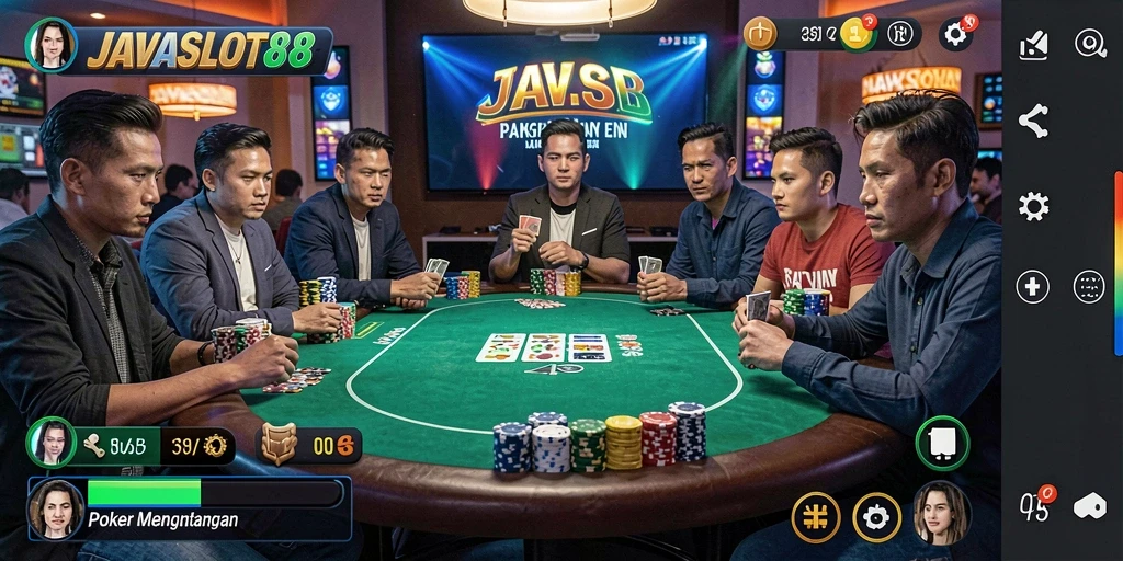 Screenshot utama JAVASLOT88 menunjukkan antarmuka permainan poker yang menarik.