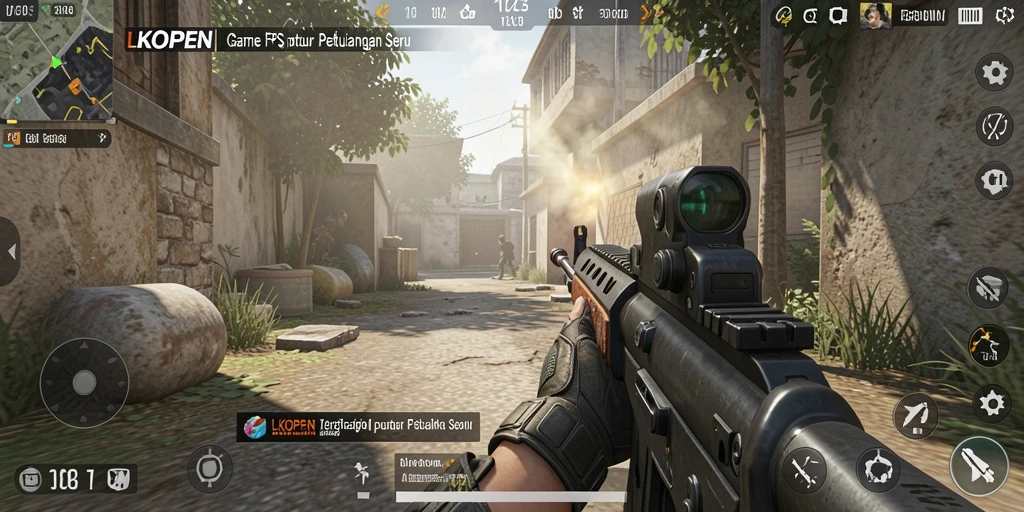 Screenshot dari gameplay LKOPEN dengan aksi tembak-menembak yang intens.