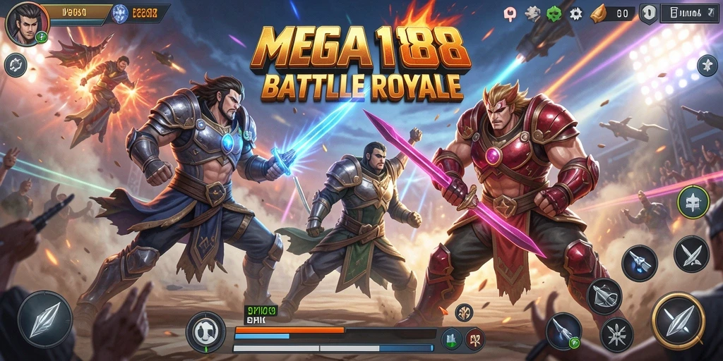Screenshot MEGA188 menampilkan aksi seru Battle Royale.