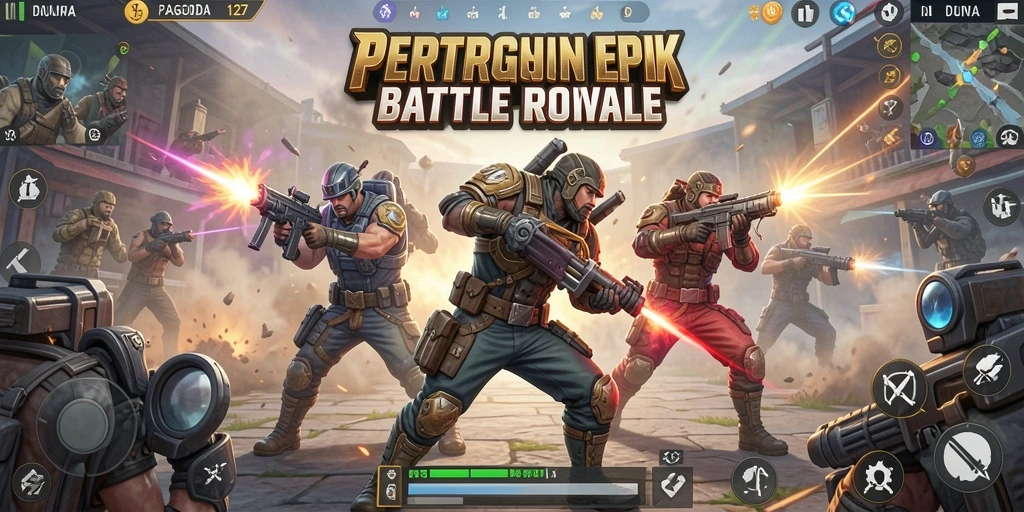 Gameplay seru dan mendebarkan dalam pertarungan Battle Royale.
