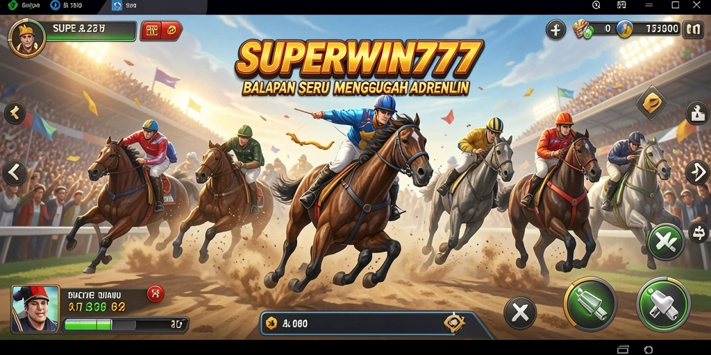 Gameplay memukau dalam SUPERWIN777 saat mobil melaju cepat di lintasan balapan.