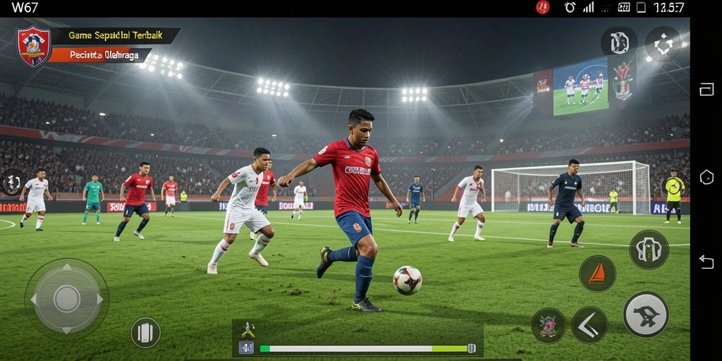 Tampilan gameplay menarik dalam W67, aksi sepak bola seru.