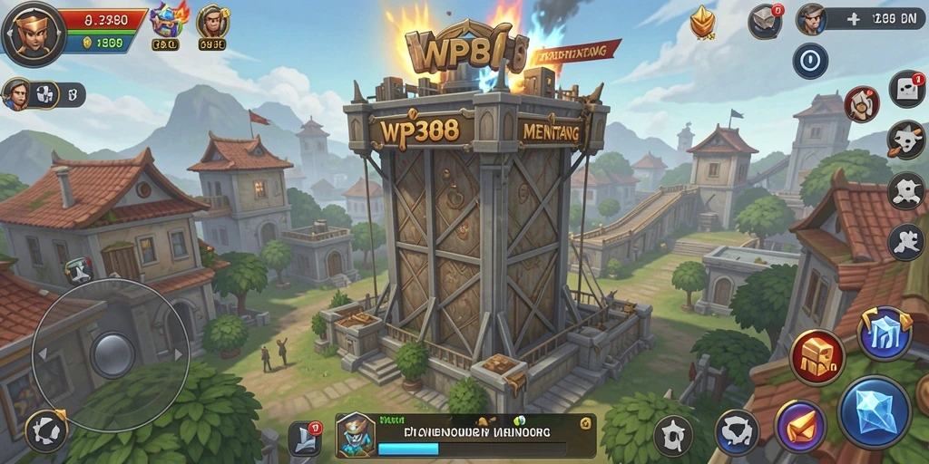 Tampilan gameplay WP888 yang menegangkan dalam pertahanan tower.